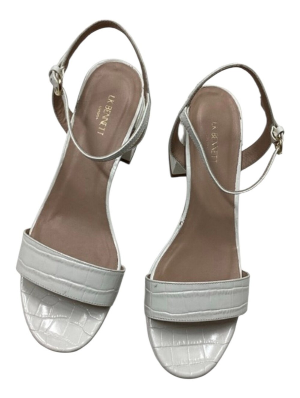 LK Bennett White Croc-Embossed Leather Block Heel Sandals Size EU 39